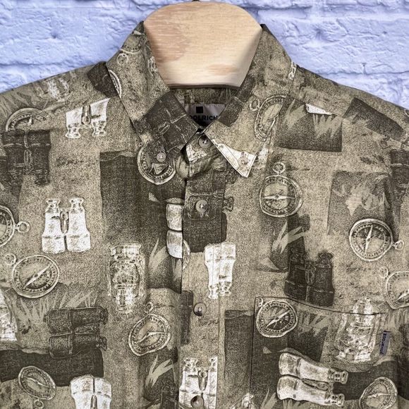 Vintage Woolrich Men Short Sleeve Button Down Shirt‎ Compass & Binoculars Medium - Picture 4 of 7